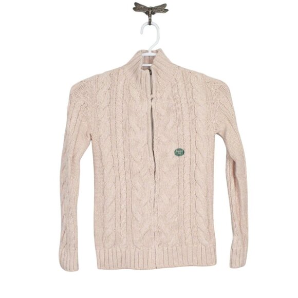 LL Bean Double L Cable Sweater Zip Cardigan Peach Size XS - Picture 1 of 10